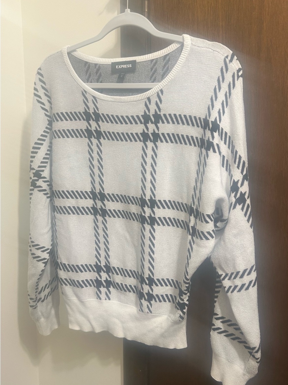 Express White Sweater with Gray Plaid